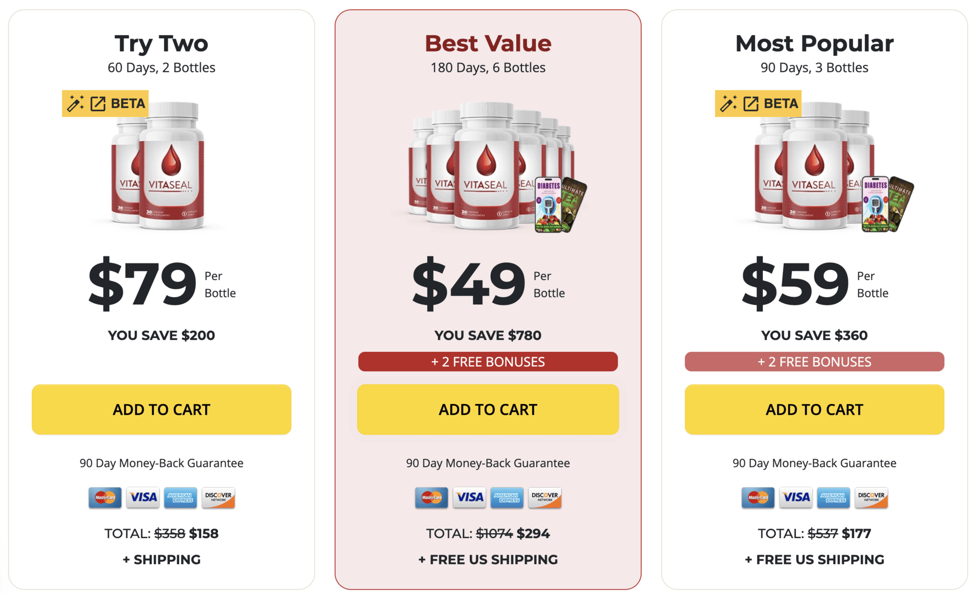 vitaseal pricing table